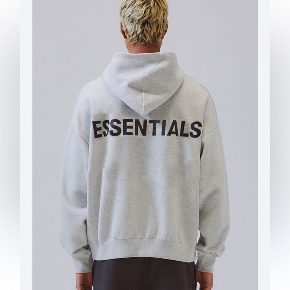 Fear of god essentials 3D silicon appliqué pullover hoodie Grey